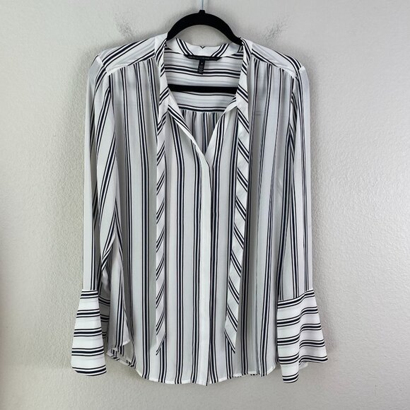 White House Black Market Womens 8 Shirt Striped Button Up Tie Neck Blouse - Picture 1 of 8